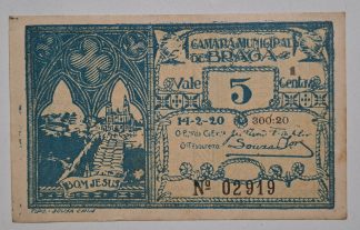 C.M. Braga 5 Centavos 1920 Série 1 MA#424a (Comum) Nova