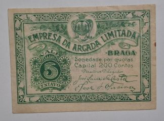 Empresa da Arcada Lda (Braga) 5 Centavos ND MA#457 (Escassa) Quase Nova
