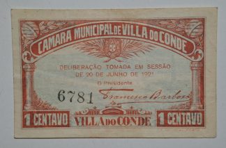 C.M. Vila do Conde 1 Centavo 1921 MA#2354 (Comum) Quase Nova