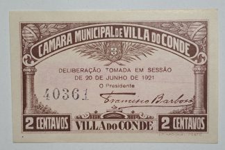 C.M. Vila do Conde 2 Centavos 1921 MA#2355 (Comum) Nova
