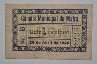 C.M. Mafra 1 Centavo 1920 Série B MA#1308 (Escassa) MBC