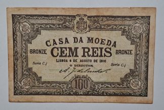 Casa da Moeda 100 Reis 1891 Série C.j  MBC