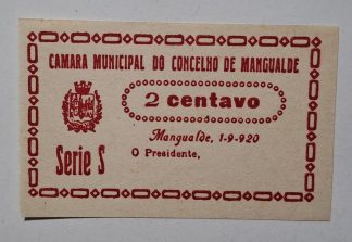 C.M. Mangualde 2 Centavos 1920 Série S MA#1613 (Escassa) Nova [Série Não Catalogada]