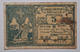 C.M. Braga 5 Centavos 1920 Série 9 MA#424b (Comum) MBC
