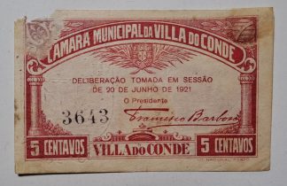 C.M. Vila do Conde 5 Centavos 1921 MA#2356 (Comum) BC