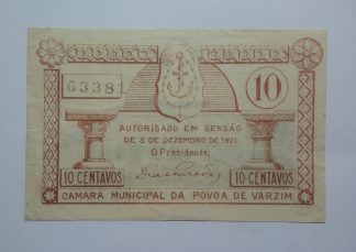 C.M. Póvoa do Varzim 10 Centavos 1921 MA#1905 (Comum) Quase Nova