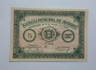 C.M. Aveiro 5 Centavos 1921 MA#305 (Comum) Nova