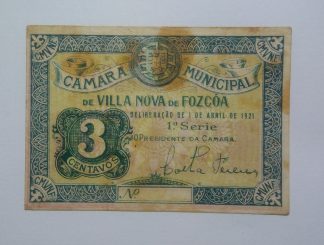 C.M. Vila Nova de Foz Côa 3 Centavos 1921 MA#2438 (Comum) MBC