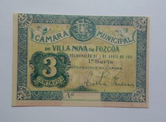 C.M. Vila Nova de Foz Côa 3 Centavos 1921 MA#2438 (Comum) Nova