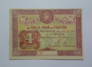 C.M. Vila Nova de Foz Côa 4 Centavos 1921 MA#2439 (Comum) Nova