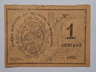 C.M. Vila Nova da Barquinha 1 Centavo 1921 MA#2384 (Comum) Nova
