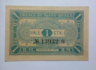 Banco do Minho (Braga) 1 Centavo 1919 MA#431a (Comum) Quase Nova
