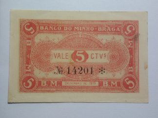 Banco do Minho (Braga) 5 Centavos 1919 MA#433a (Comum) Nova