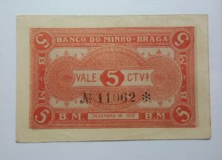 Banco do Minho (Braga) 5 Centavos 1919 MA#433a (Comum) Nova