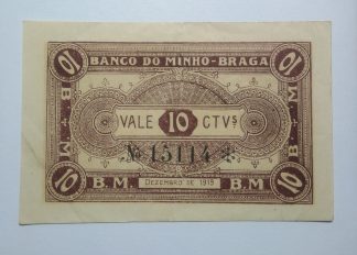 Banco do Minho (Braga) 10 Centavos 1919 MA#434b (Comum) Quase Nova